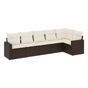 Afuera Living Contemporary Synthetic Poly Rattan 6 Piece Large Sofa Set in Brown