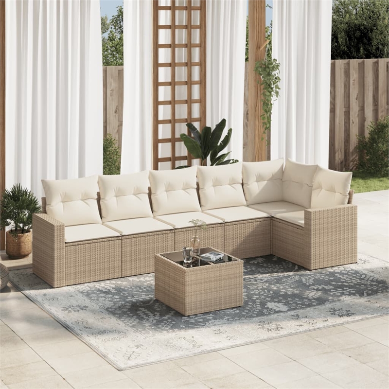 Afuera Living Contemporary 7 Piece Poly Rattan Sofa Set in Beige