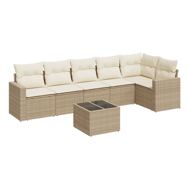 Afuera Living Contemporary 7 Piece Poly Rattan Sofa Set in Beige