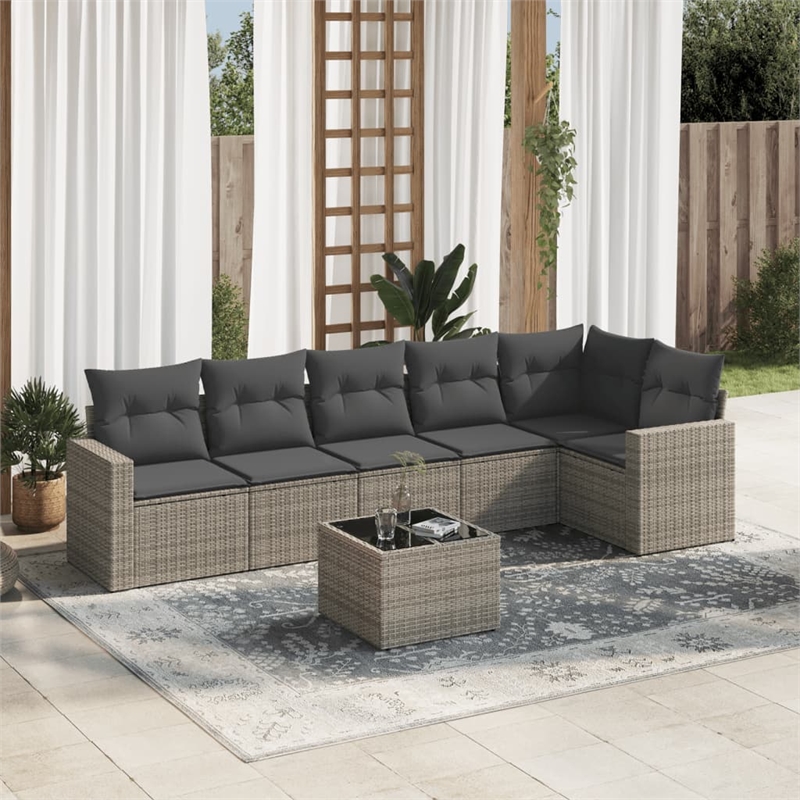 Afuera Living Contemporary 7 Piece Poly Rattan Sofa Set in Gray