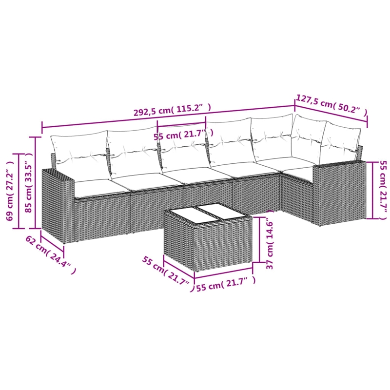 Afuera Living Contemporary 7 Piece Poly Rattan Sofa Set in Gray