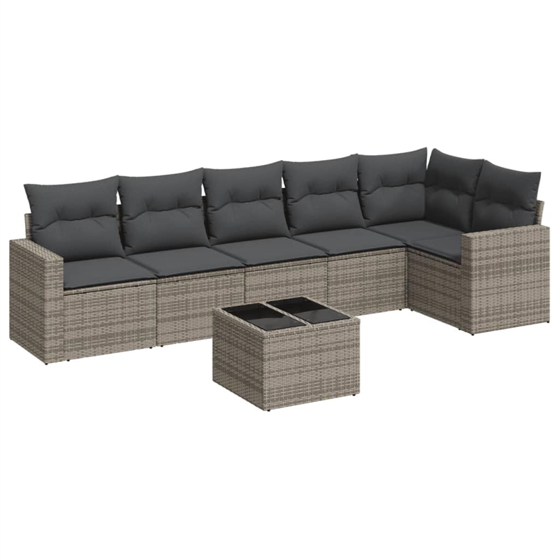 Afuera Living Contemporary 7 Piece Poly Rattan Sofa Set in Gray