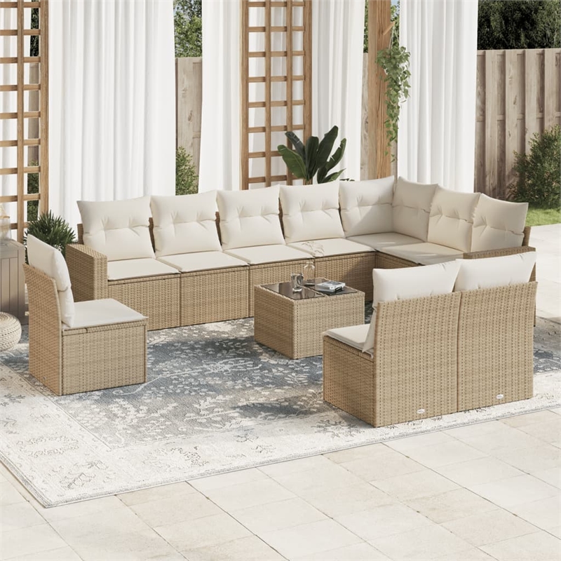 Afuera Living Contemporary Synthetic Poly Rattan 11 Piece Sofa Set in Beige