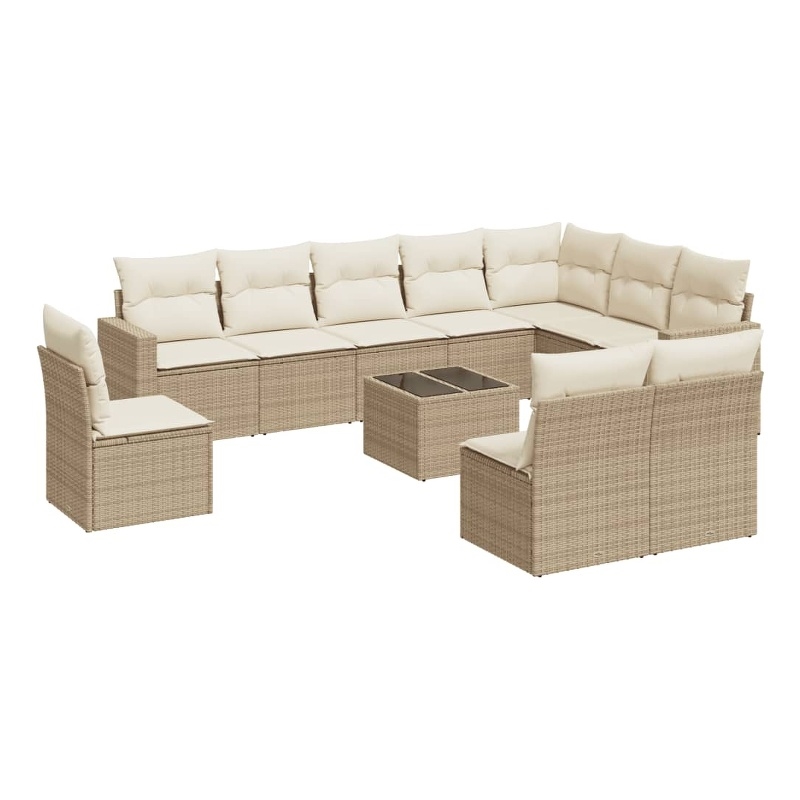 Afuera Living Contemporary Synthetic Poly Rattan 11 Piece Sofa Set in Beige