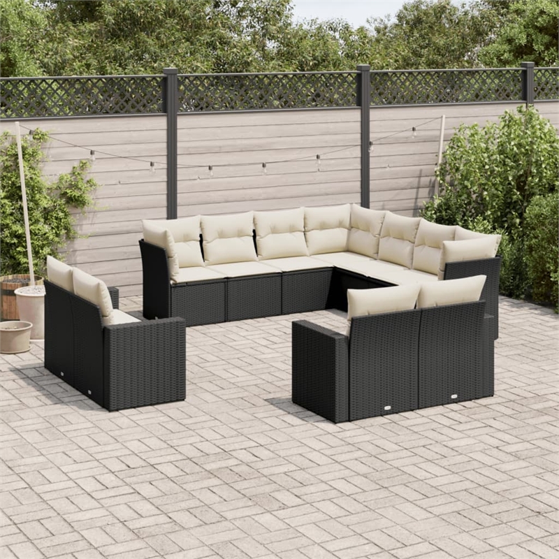 Afuera Living Contemporary 11 Piece Poly Rattan Sofa Set in Black/Cream