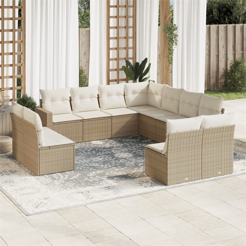 Afuera Living Contemporary Synthetic Poly Rattan Garden Sofa Set in Beige