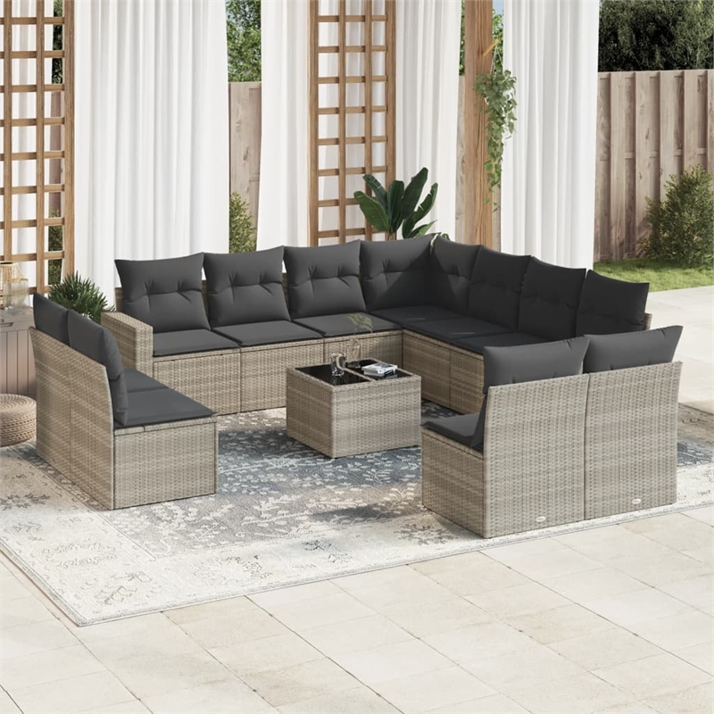 Afuera Living Contemporary Synthetic Poly Rattan 12 Piece Sofa Set in Gray