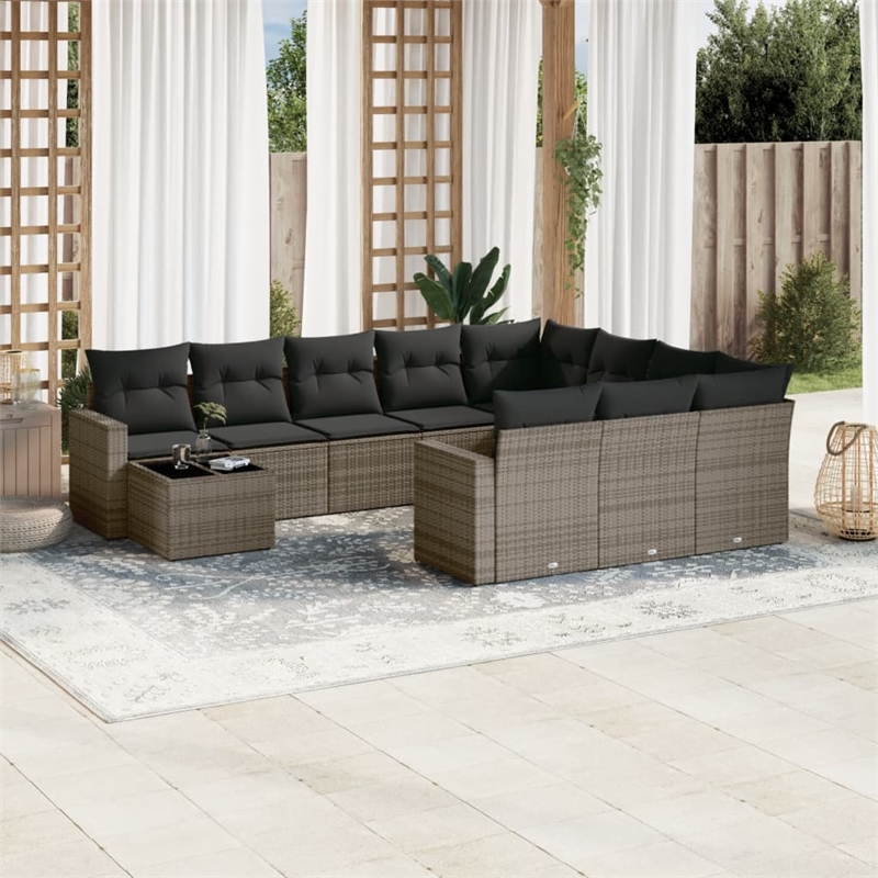 Afuera Living Contemporary Synthetic Poly Rattan 11 Piece  Sofa Set in Gray