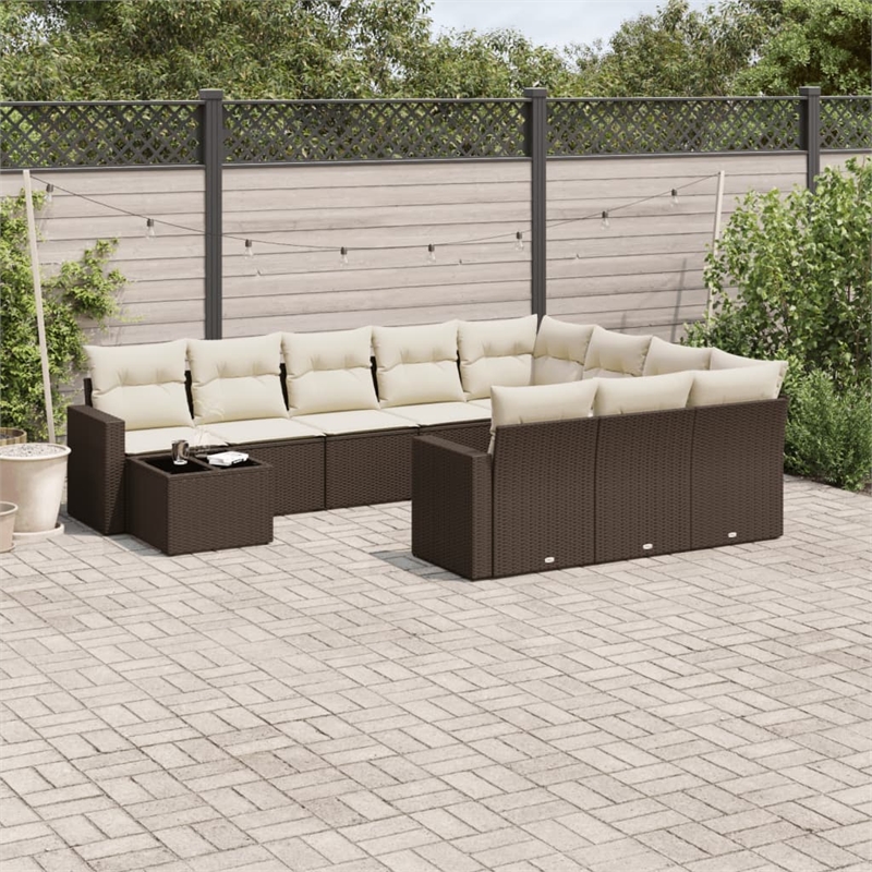 Afuera Living Contemporary 11 Piece Poly Rattan Sofa Set in Brown/Cream