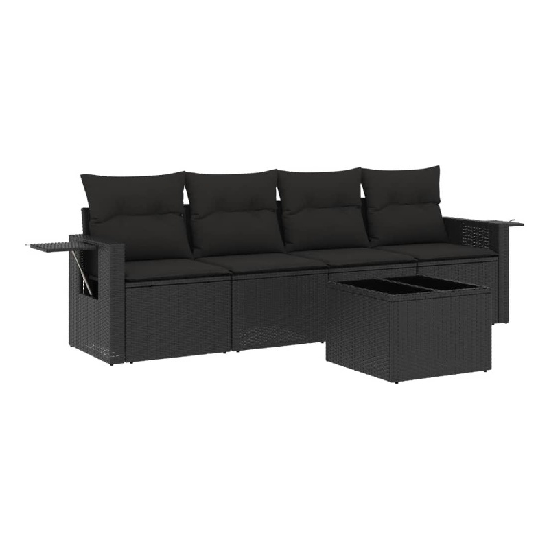 Afuera Living Contemporary Synthetic Poly Rattan 5 Piece  Sofa Set in Black