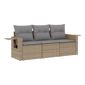 Afuera Living Contemporary 3 Piece Poly Rattan Sofa Set in Beige