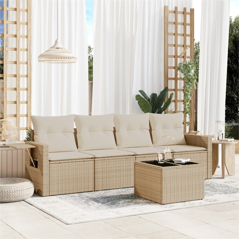 Afuera Living Contemporary 5 Piece Poly Rattan Small Sofa Set in Beige