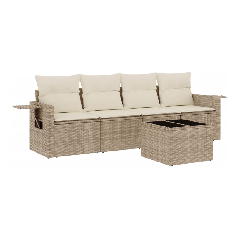 Afuera Living Contemporary 5 Piece Poly Rattan Small Sofa Set in Beige