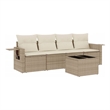 Afuera Living Contemporary 5 Piece Poly Rattan Small Sofa Set in Beige