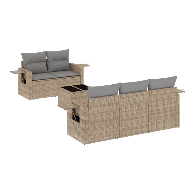 Afuera Living Contemporary Synthetic Poly Rattan Sofa Set in Gray/Beige