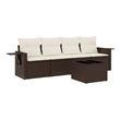 Afuera Living Contemporary Rattan 5 Piece Sofa Set in Brown/Cream