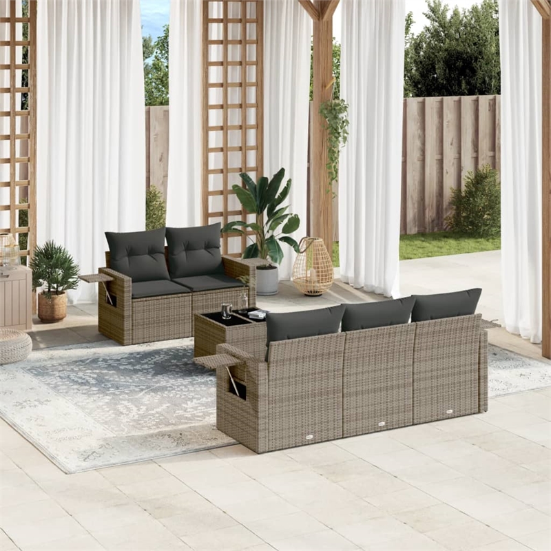 Afuera Living Contemporary 6 Piece Poly Rattan Sofa Set in Gray