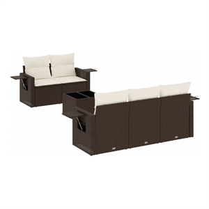 Afuera Living Synthetic Poly Wicker 6 Piece Sofa Set in Brown/Cream