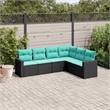 Afuera Living 6 Piece Poly Rattan Large Sofa Set in Black/Blue