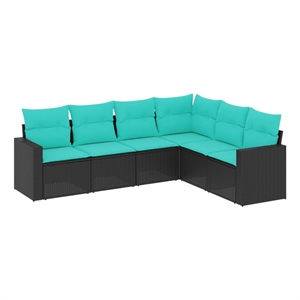 Afuera Living 6 Piece Poly Rattan Large Sofa Set in Black/Blue