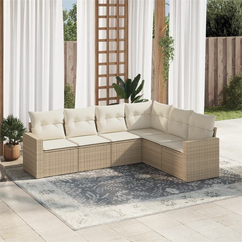 Afuera Living Contemporary 6 Piece Poly Rattan Sofa Set in Beige