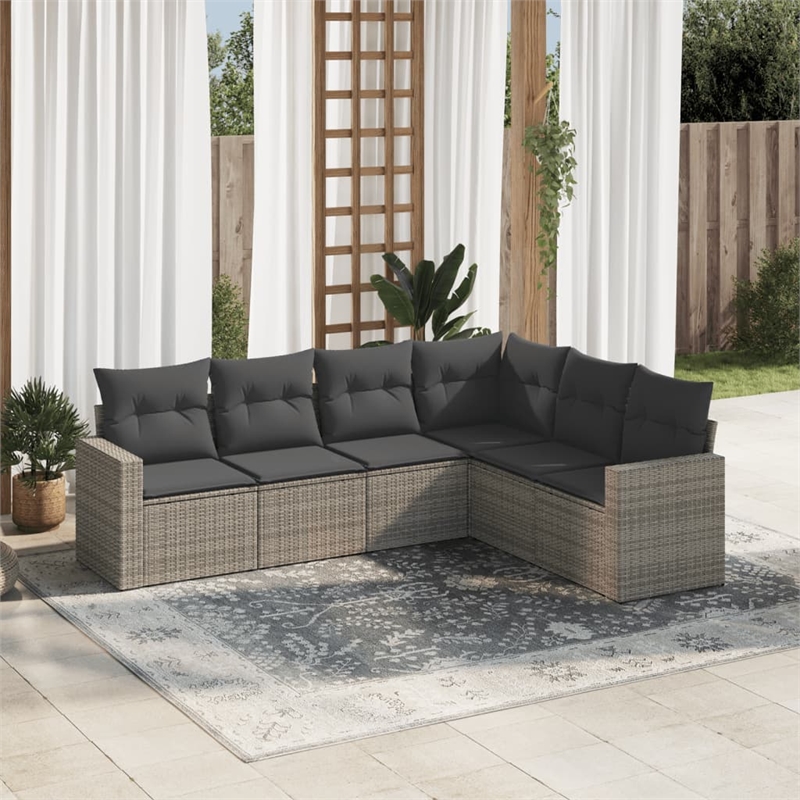 Afuera Living Contemporary 6 Piece Poly Rattan Sofa Set in Gray