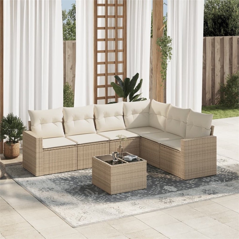 Afuera Living Contemporary Synthetic Poly Rattan 7 Piece Sofa Set in Beige