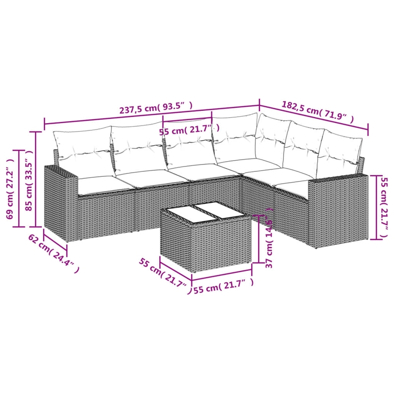 Afuera Living Contemporary Synthetic Poly Rattan 7 Piece Sofa Set in Beige
