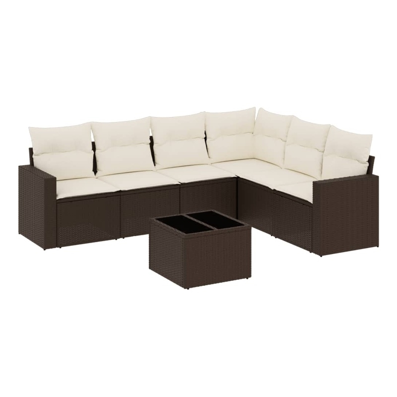 Afuera Living Contemporary 7 Piece Poly Rattan Sofa Set in Brown
