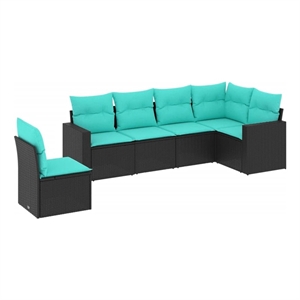 Afuera Living Contemporary Synthetic Poly Rattan 6 Piece  Sofa Set in Black