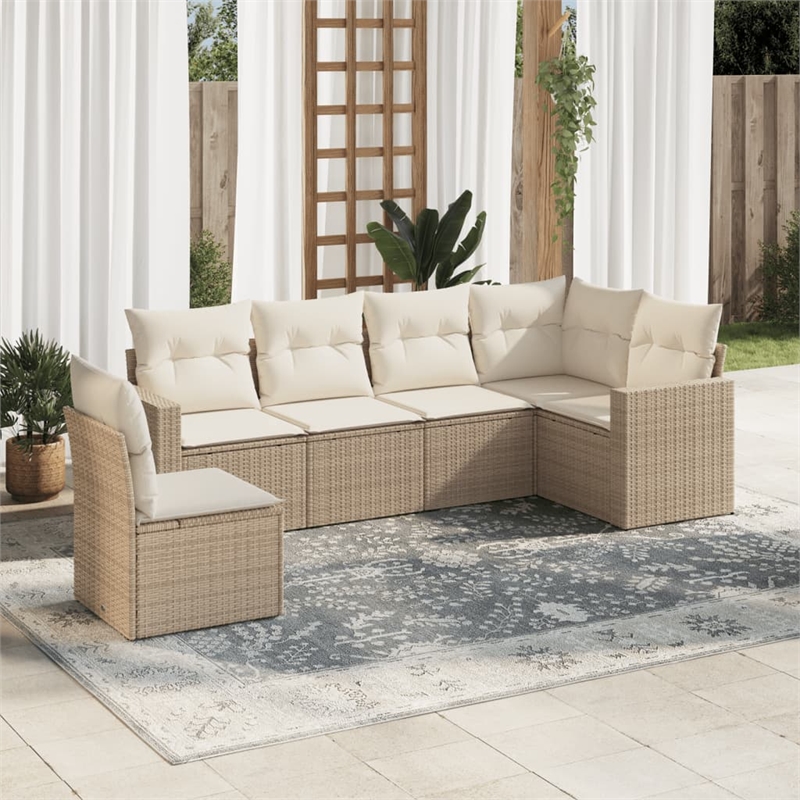 Afuera Living Contemporary 6 Piece Poly Rattan Sofa Set in Beige