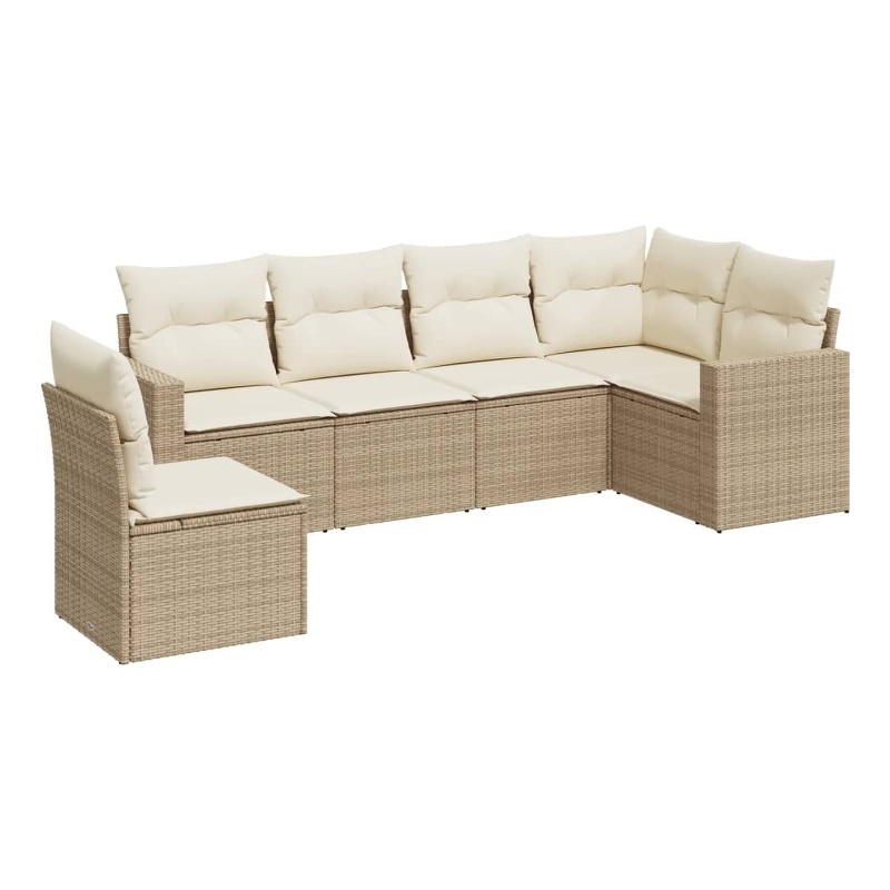 Afuera Living Contemporary 6 Piece Poly Rattan Sofa Set in Beige