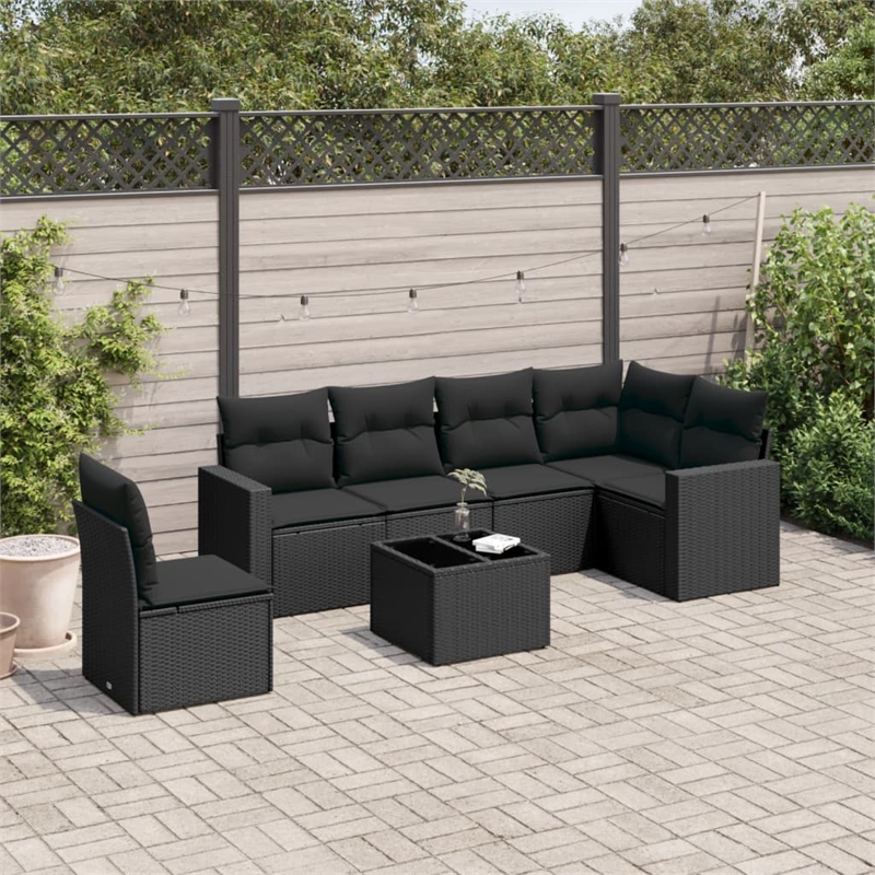 Afuera Living Contemporary 7 Piece Poly Rattan Sofa Set in Black