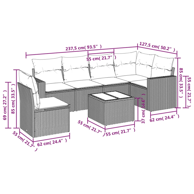 Afuera Living Contemporary 7 Piece Poly Rattan Sofa Set in Black
