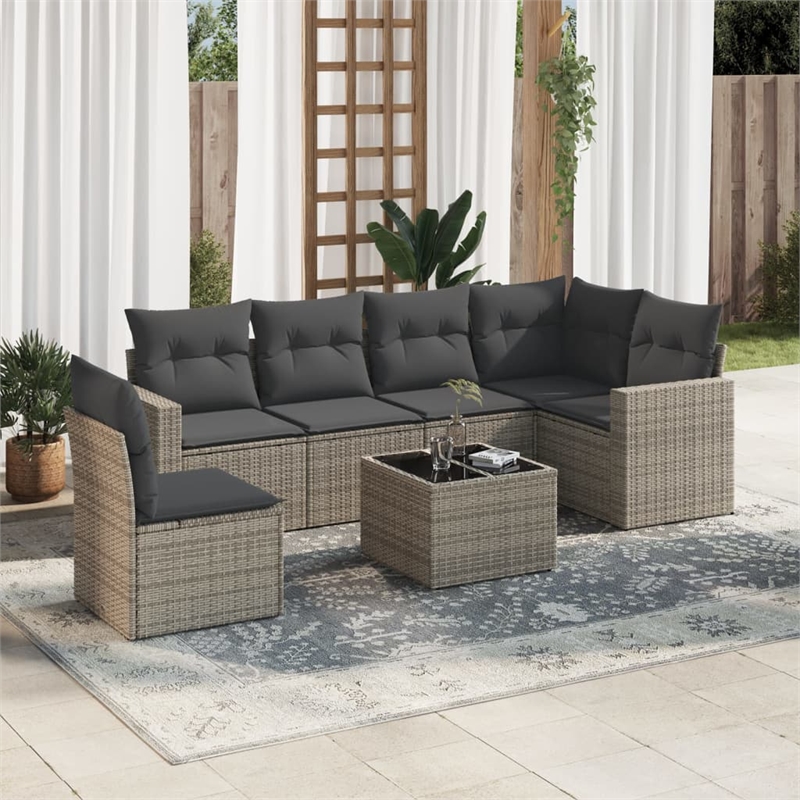 Afuera Living Contemporary 7 Piece Poly Rattan Sofa Set in Gray