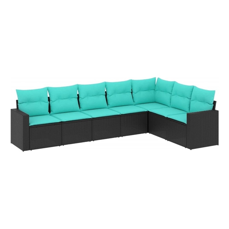 Afuera Living 7 Piece Poly Rattan Small Sofa Set in Black/Blue
