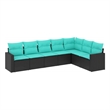 Afuera Living 7 Piece Poly Rattan Small Sofa Set in Black/Blue