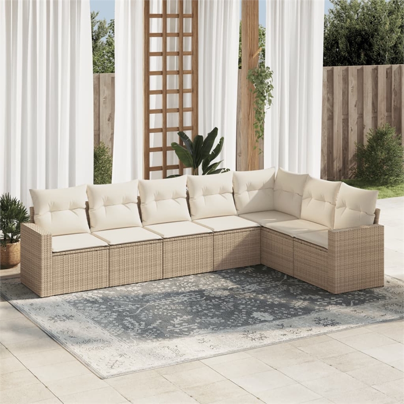 Afuera Living Contemporary 7 Piece Poly Rattan Sofa Set in Beige