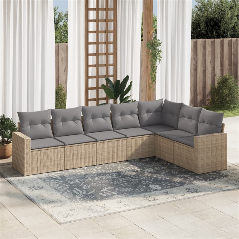 Afuera Living Contemporary Synthetic Poly Rattan 7 Piece Sofa Set in Gray/Beige
