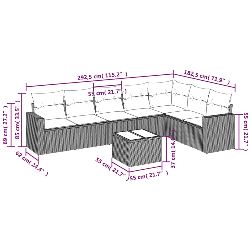 Afuera Living Contemporary Synthetic Poly Rattan 8 Piece  Sofa Set in Black
