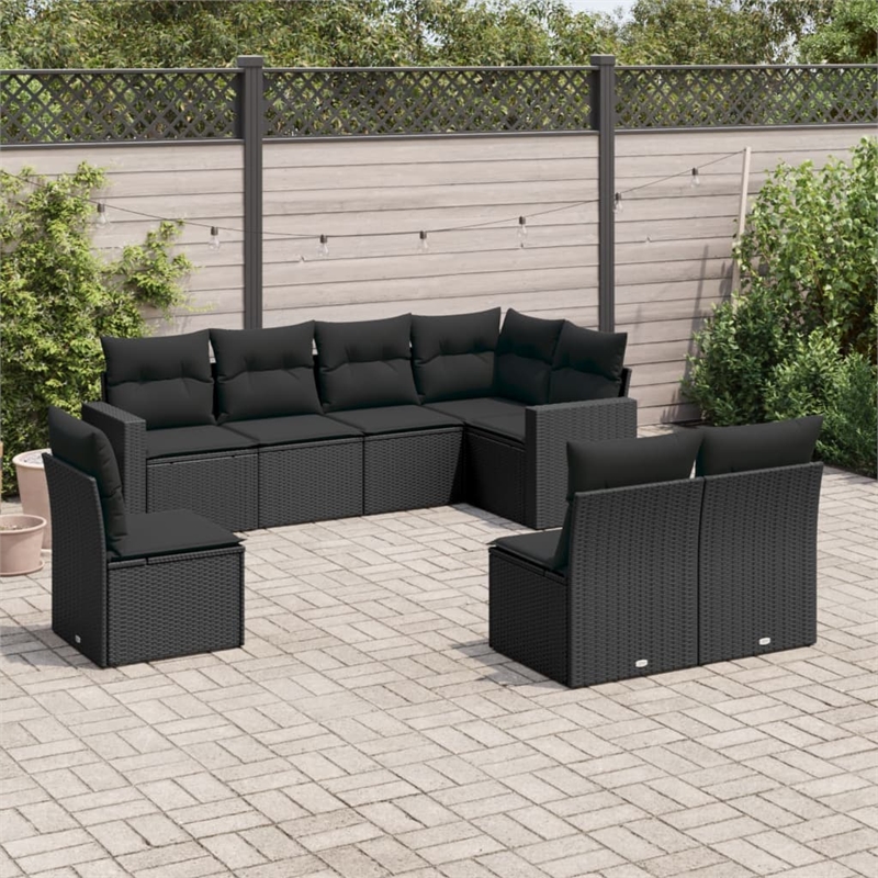 Afuera Living Contemporary 8 Piece Poly Rattan Large Sofa Set in Black
