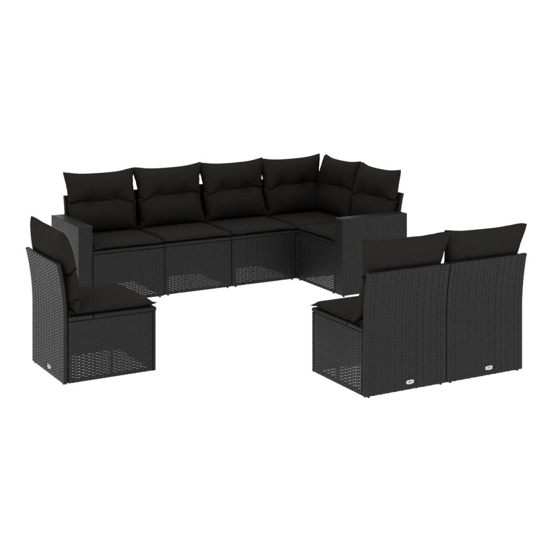 Afuera Living Contemporary 8 Piece Poly Rattan Large Sofa Set in Black