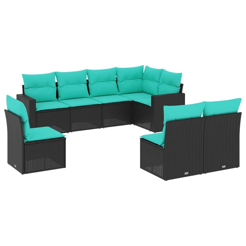 Afuera Living Contemporary 8 Piece Poly Rattan Sofa Set in Black/Blue