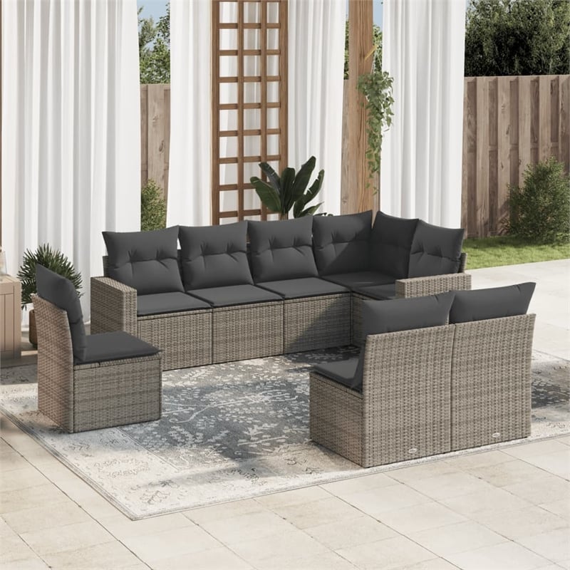 Afuera Living Contemporary 8 Piece Poly Rattan Small Sofa Set in Gray