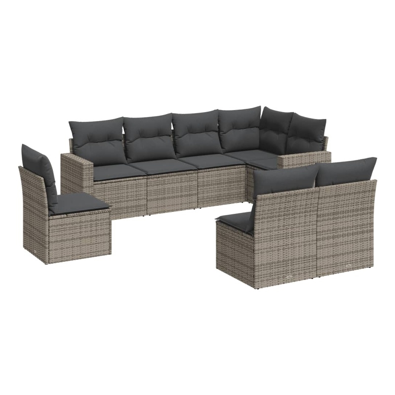 Afuera Living Contemporary 8 Piece Poly Rattan Small Sofa Set in Gray