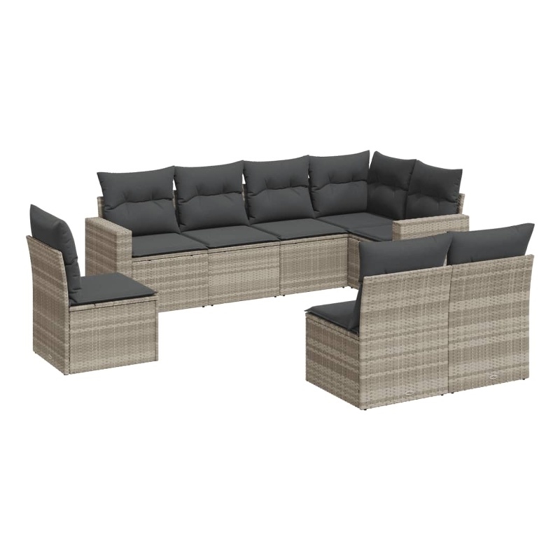 Afuera Living Contemporary 8 Piece Poly Rattan Sofa Set in Gray