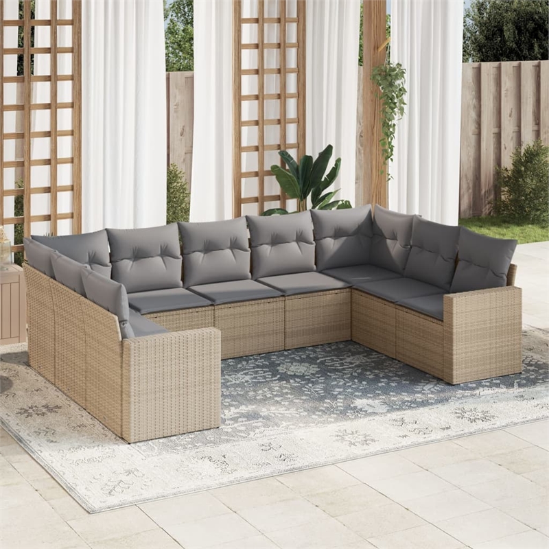 Afuera Living Contemporary 9 Piece Poly Rattan Sofa Set in Gray/Beige