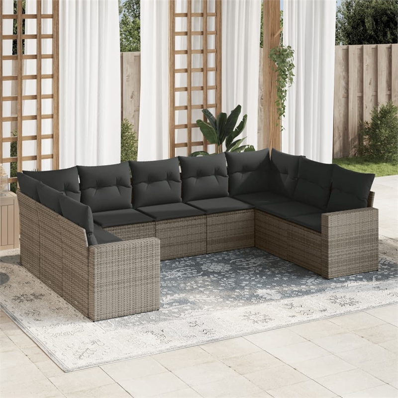 Afuera Living Contemporary 9 Piece Poly Rattan Sofa Set in Gray