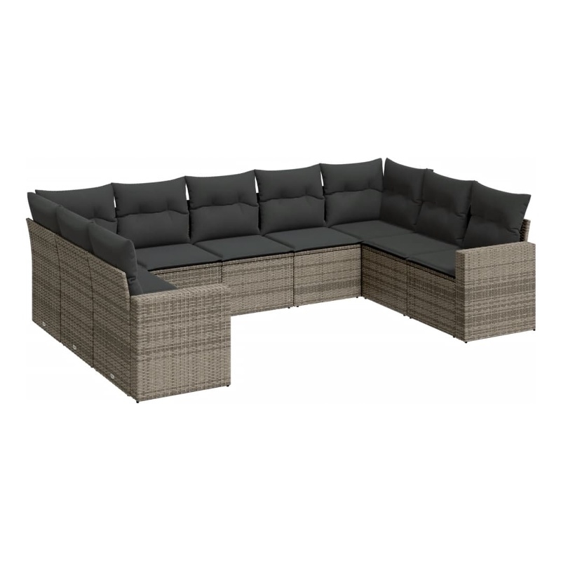 Afuera Living Contemporary 9 Piece Poly Rattan Sofa Set in Gray
