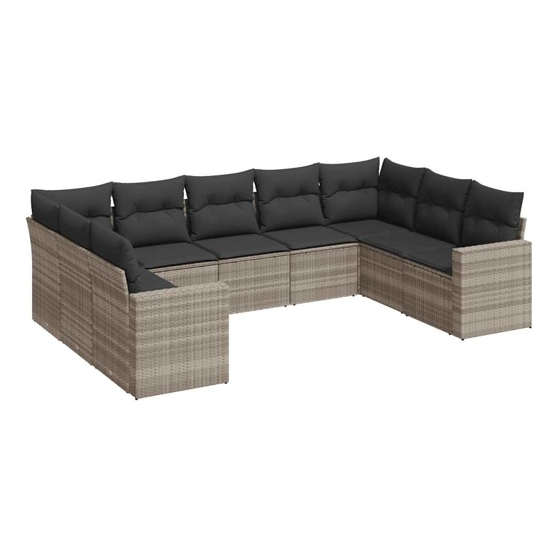 Afuera Living Contemporary 9 Piece Poly Rattan Sofa Set in Gray